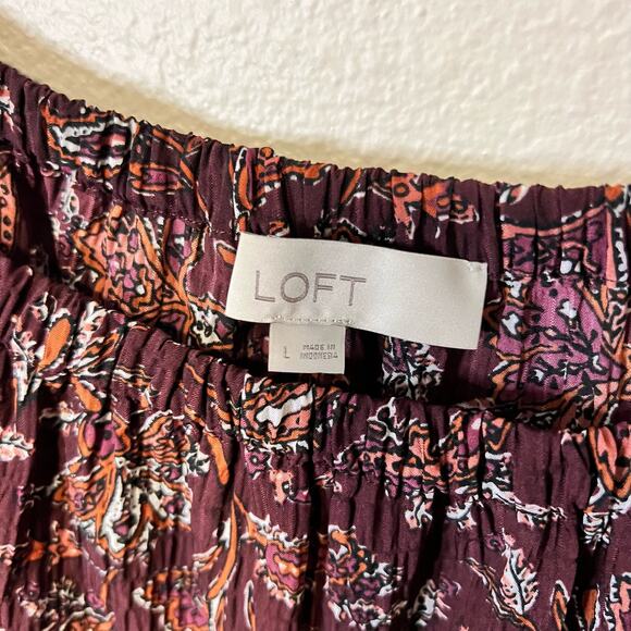 Loft Paisley Print Seersucker Long Sleeve Sheer Blouse Size Large - Picture 3 of 5